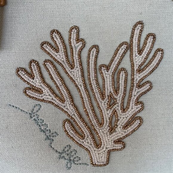 SPARTINA 449 beach life Beaded Coral Linen Blue Gold Tote Shoulder Bag - Picture 5 of 17